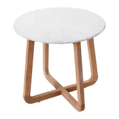 Hello Honey&reg; Modern Bohemian Marble & Wood Round End Table Light Blonde Finish