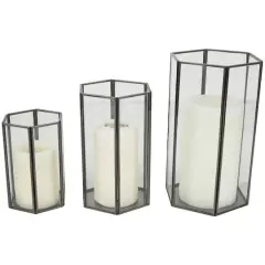 CosmoLiving by Cosmopolitan Clear Hexagon Metal Candle Lantern Set