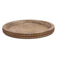 Hello Honey&reg; 16" Decorative Round Wood Tray with Hobnail Edge Brown