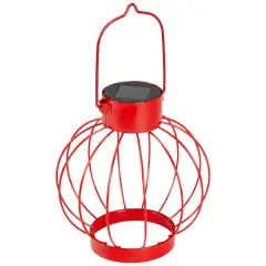 6.5" Outdoor Hanging LED Solar Lantern with Handle Red
