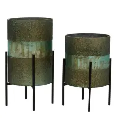 Green Glass Contemporary Candle Holder Set