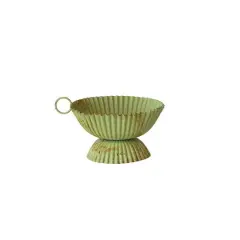 Hello Honey&reg; 7" Distressed Green Large Scalloped Painted Metal Taper Candleholder with Handle