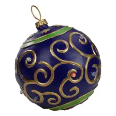 12" Blue and Gold Painted Large LED Ball Ornament