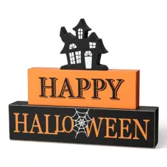 Glitzhome&reg; 9.5" Happy Halloween Haunted House Block Sign