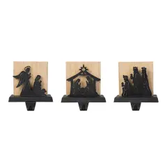 Glitzhome&reg; 5" Christmas Metal Nativity Scene Stocking Holder Set