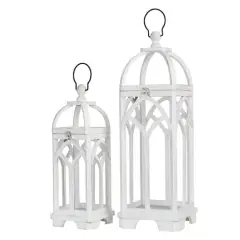 Glitzhome&reg; Wash White Farmhouse Wooden Church Window Frame Lanterns, 2ct.