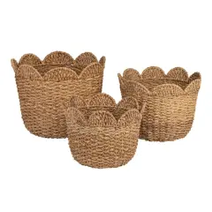 Hello Honey&reg; Natural Scalloped Edge Braided Bankuan & Rattan Basket Set