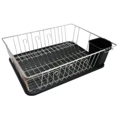 MegaChef 16" Chrome-Plated Black Plastic Countertop Drying Dish Rack