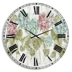 Designart 'Red And Blue Vibrant Hydrangea Flowers Farmhouse Wall Clock