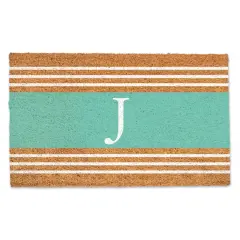 Teal Monogram Stripe Doormat J