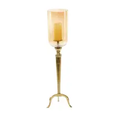 34" Gold Aluminum & Glass Traditional Candlestick Holder
