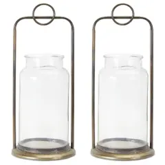 19.5" Iron & Glass Jar Candle Holder Set