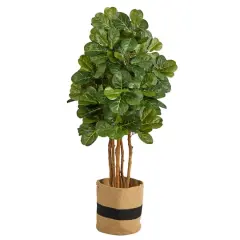5ft. Fiddle Leaf Fig Artificial Tree in Handmade Natural Cotton Planter