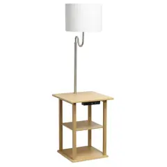 Simple Designs 57" 2 Tier Floor Lamp with USB & Outlet Tan
