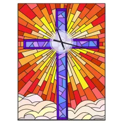Designart 'Holy Cross Stained Glass Style Rustic Rectangular Wall Clock