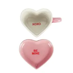 Miss Valentine Pink Ceramic Candy Heart Mug & Saucer
