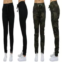 Galaxy By Harvic Loose Fit Stretch Twill Women's Joggers 2 Pack Black/Camouflage