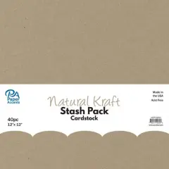 PA Paper&trade; Accents Natural Kraft Stash Pack 12" x 12" Cardstock, 40 Sheets