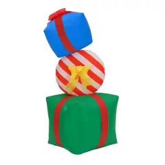 First Traditions&trade; 6ft. Green Inflatable Blow Up Giftbox Combination with 3 Warm White UL LED Lights