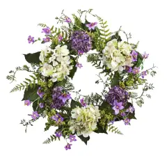 24'' White & Purple Hydrangea with Berry Wreath