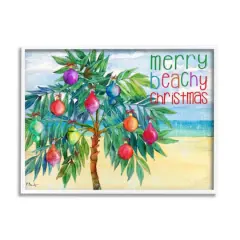 Stupell Industries Merry Beachy Christmas Holiday Palm Framed Giclee Art White