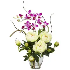 21" Peony & Orchid in Glass Vase