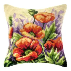 Orchidea Needlepoint Kit Cushion - Printed Canvas Poppies On Meadow