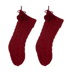 Glitzhome&reg; 24" Red Knitted Polyester Christmas Stocking with Pom Pom, 2ct.