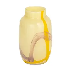Hello Honey&reg; 9.5" Yellow & Purple Decorative Glass Vase with Abstract Design