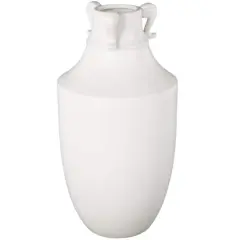 18.25" White Ceramic Sleek Amphora Vase with Scroll Handles
