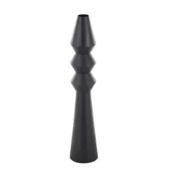 32.5" Black Metal Art Deco Fluted Decorative Vase