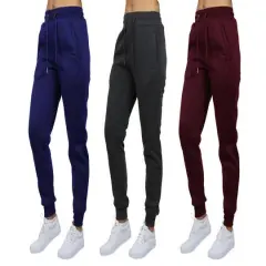 Galaxy by Harvic Women's Relaxed Fit Fleece-Lined Jogger Sweatpants 3 Pack Navy/Charcoal/Burgundy