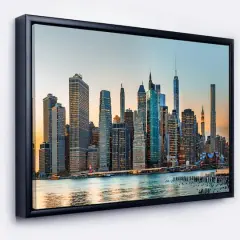 Designart - New York City Skyline - Photography Framed Canvas Art Print Black