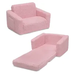 Delta Children 23" Cozee Flip Out Sherpa 2 in 1 Convertible Sofa to Lounger for Kids Pink