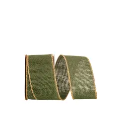 JAM Paper 2.5" x 10yd. Burlap Wired Gold Edge Ribbon Hunter
