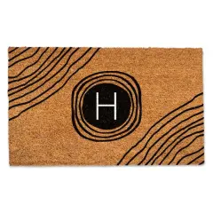 Black Monogram Circle Natural Coir Doormat H