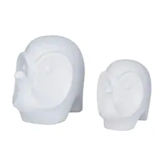 Set of 2 White Stoneware Contemporary Sculpture, 7", 6"