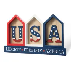 Glitzhome&reg; 13" Liberty, Freedom, America House-Shaped Tabletop D&eacute;cor