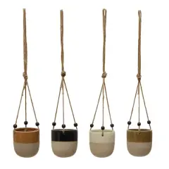 Hello Honey&reg; 4.5" Assorted Stoneware Planter with Bead Hanger, 4ct.