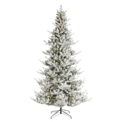 Glitzhome&reg; 9ft Pre-Lit Flocked Upward Slim Fir Artificial Christmas Tree, Warm White LED Lights