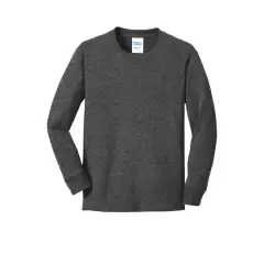Port & Company&reg; Youth Long Sleeve Core Cotton T-Shirt Dark Heather Grey