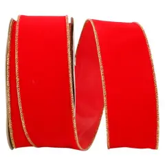 JAM Paper 2.5" x 25yd. Velvet Wired Heavy Commercial Ribbon Hot Red and Gold