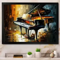Designart 'Piano On Stage' Music Framed Canvas Wall Art Thick Black
