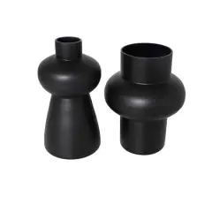 Black Glass Geometric Vase Set