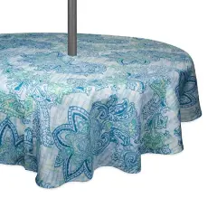 DII&reg; 60" Blue Watercolor Paisley Print Outdoor Tablecloth with Zipper