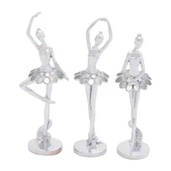 Set of 3 Silver Polystone Modern Dancer Sculpture, 14", 14", 12"