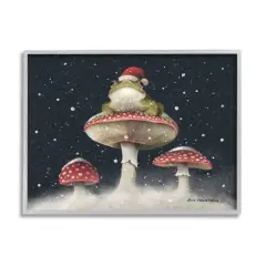 Stupell Industries Frog In Santa Hat Snowy Mushrooms Framed Giclee Art Gray