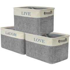 Sorbus 11" Gray Twill Caps Love Live Laugh Storage Basket Set