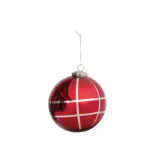 Hello Honey&reg; 6" Red & Silver Grid Mercury Glass Ball Ornament