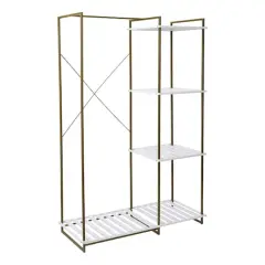 Honey Can Do Olive & White Freestanding Open Metal Closet Wardrobe